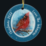 Christmas Cardinal Snowflakes on Red or Blue Ceramic Tree Decoration<br><div class="desc">Christmas Cardinal Snowflakes on Red or Blue Ceramic Ornament - A snowy background with dark blue create a lovely space for the Cardinal to rest. The other side of the ornament has a bright red background. A shimmery silver snowflake background is also on both sides. Winter is a beautiful time...</div>