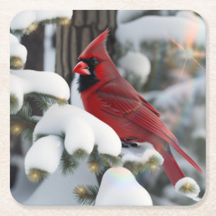 Christmas Cardinal Square Paper Coaster