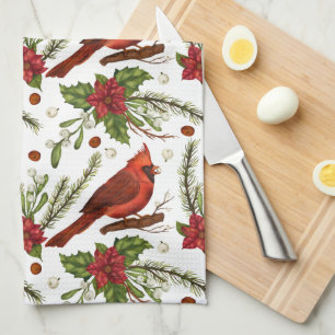 Christmas Cardinal Tea Towel