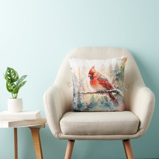 Christmas Cardinal Watercolor Cushion (Chair)