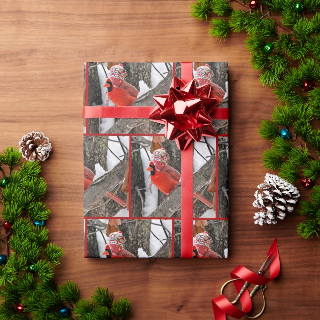 Christmas Cardinal with Winter Hat Wrapping Paper (Holiday Gift)