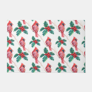 Christmas Cardinals and Holly  Doormat