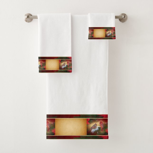 Christmas Cardinals Bath Towel Set (Insitu)