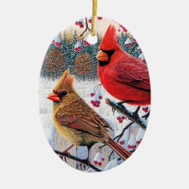Christmas Cardinals Ceramic Tree Decoration (Front)