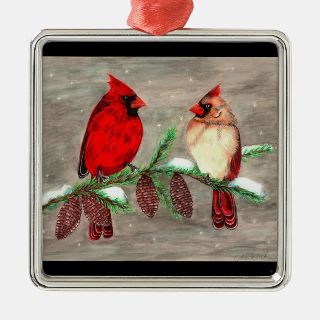 christmas cardinals metal tree decoration (Front)