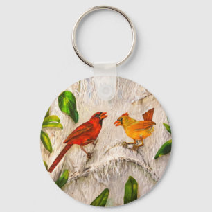 Christmas Cardinals redbirds Key Ring