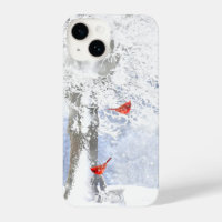 Christmas Cardinals Winter Frosty Trees Forest
