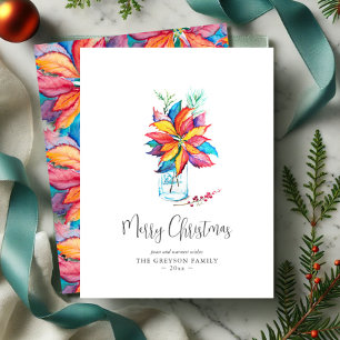 Christmas Cards Colourful Watercolor Poinsettia