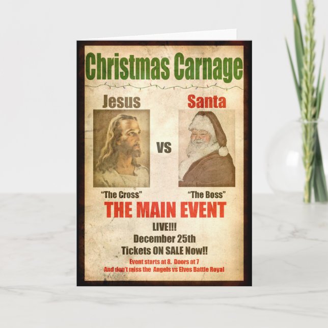 Christmas Carnage Jesus vs Santa card (Front)