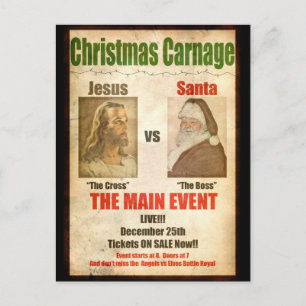 Christmas Carnage Jesus vs Santa postcard