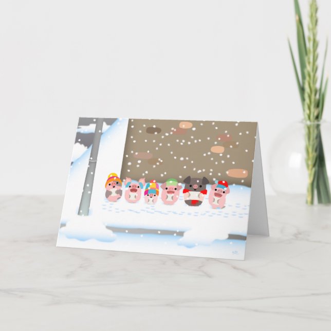Christmas Carol Cartoon Pigs greeting card (Front)