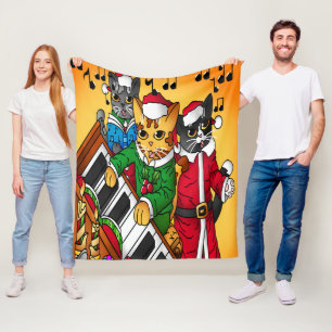 Christmas Carol Cats Fleece Blanket