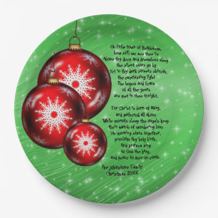 Christmas Carol Lyrics Little Town Bethlehem - 9" Paper Plate
