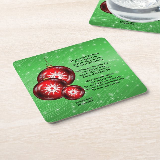 Christmas Carol Lyrics Long Time Ago Square Paper Coaster (Angled)
