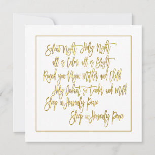 Christmas Carol lyrics Silent Night Gold White Holiday Card