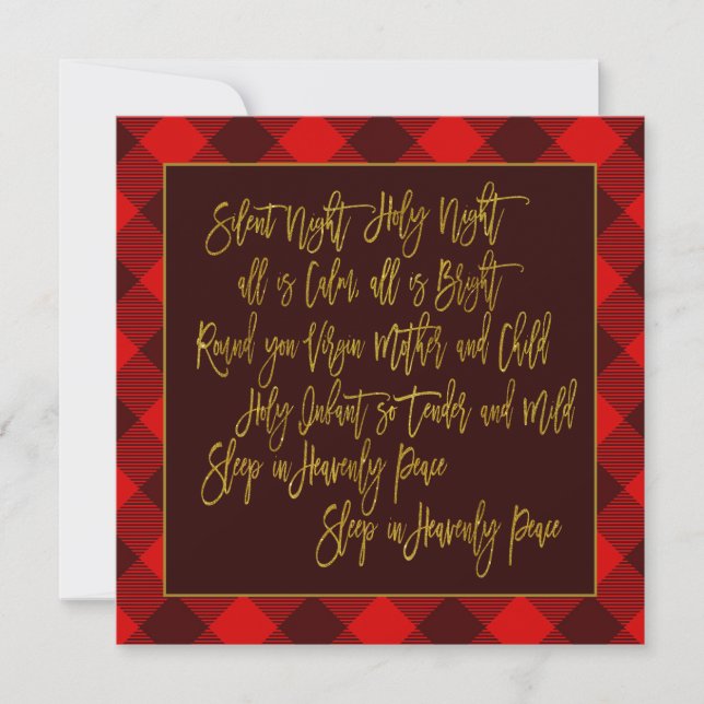 Christmas Carol lyrics Silent Night Red Plaid Holiday Card (Front)