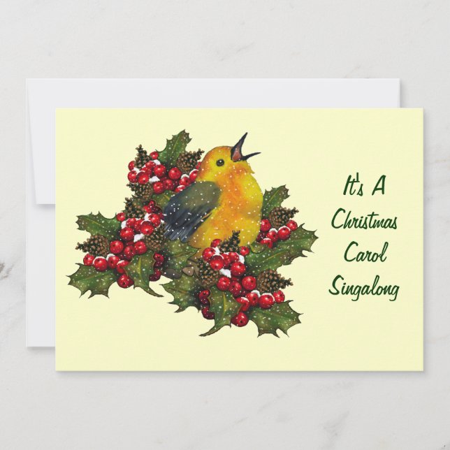 Christmas Carol Singalong: Bird, Holly, Berries Invitation (Front)