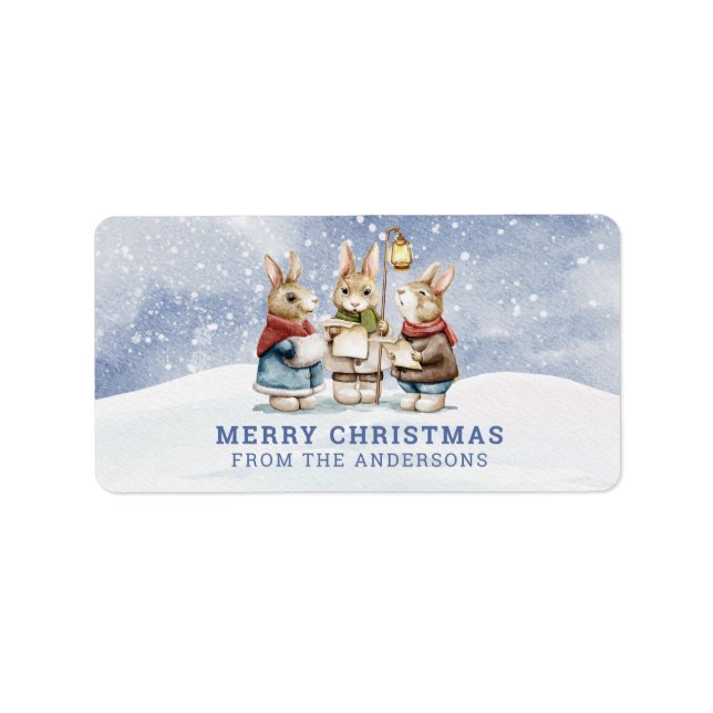 Christmas Carol Singing Bunnies Gift Tag (Front)