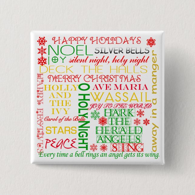 Christmas Carol Titles on Tshirts, Apparel, Gifts 15 Cm Square Badge (Front)