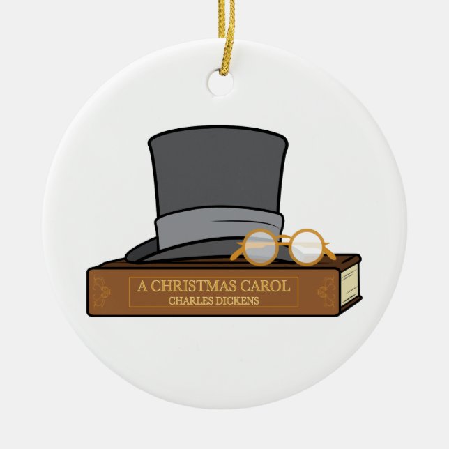 Christmas Carol with Top Hat Ceramic Tree Decoration (Front)