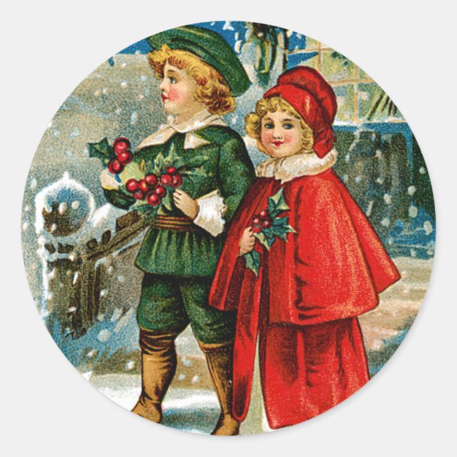 Christmas Carolers Classic Round Sticker (Front)