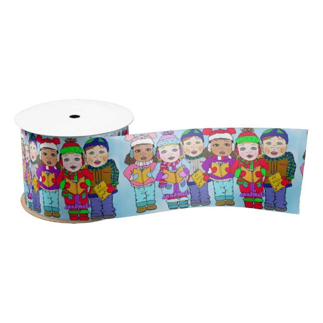 Christmas Carolers Festive Holiday Satin Ribbon (Spool)