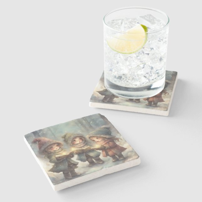 Christmas Carolers  Stone Coaster (Side)