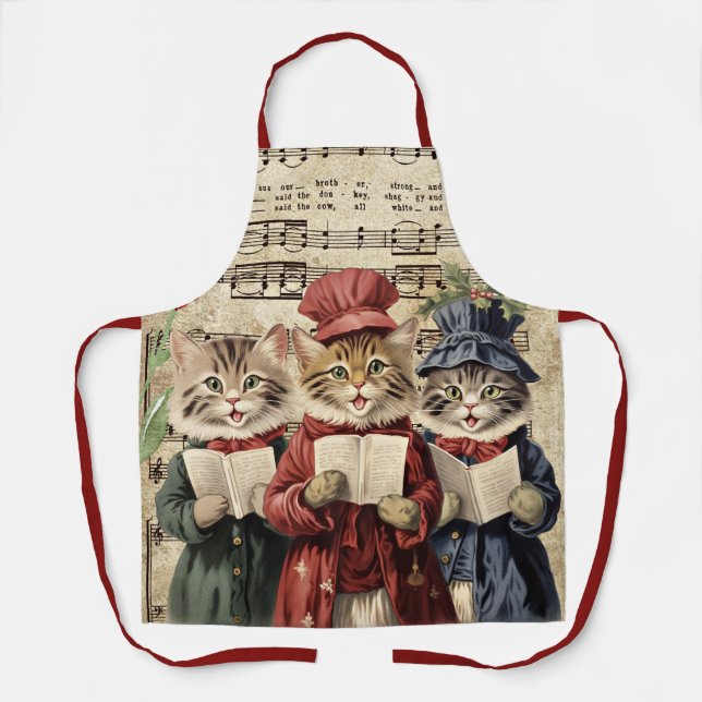 Christmas Caroling Cats Apron (Front)