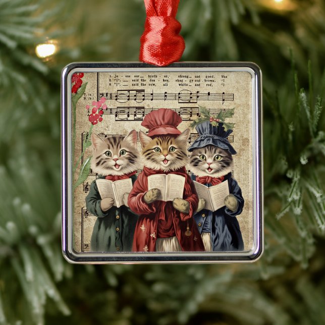 Christmas Caroling Cats Metal Tree Decoration (Tree)