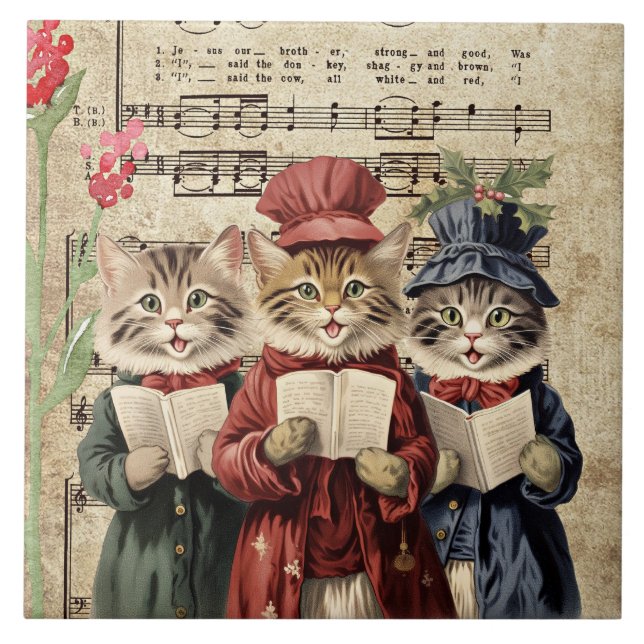 Christmas Caroling Cats Tile (Front)