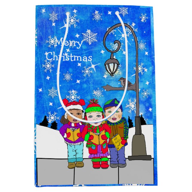 Christmas Caroling Children Festive Holiday Medium Gift Bag (Front)