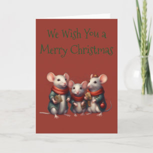 Christmas Caroling Church Mice Card