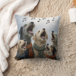 Christmas Caroling Dogs In Snowflakes Cushion