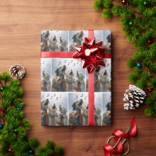 Christmas Caroling Dogs In Snowflakes Wrapping Paper