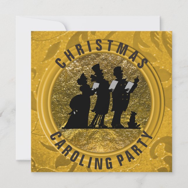 Christmas Caroling Elegant Black Gold Invitation (Front)