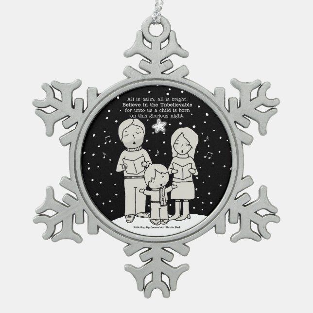 Christmas Caroling Snowflake Pewter Christmas Ornament (Front)