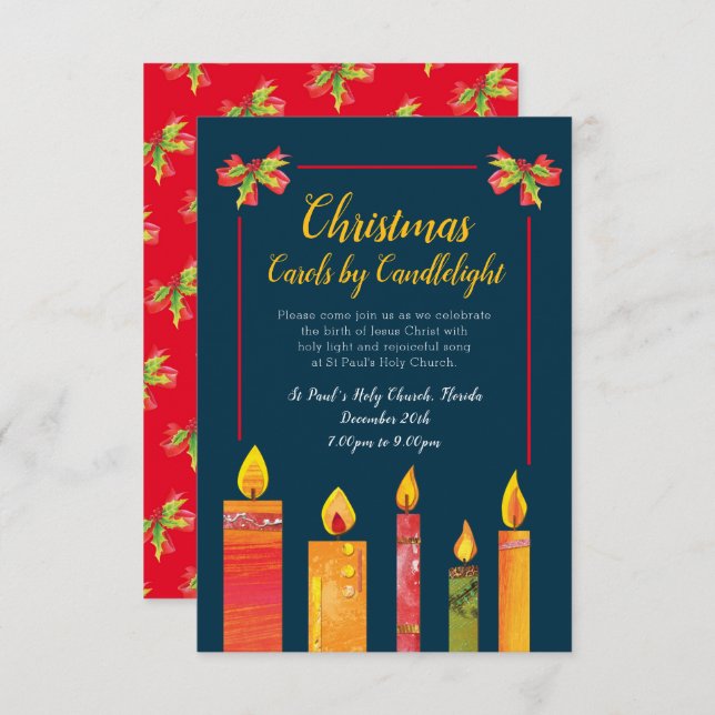 Christmas carols by candlelight candles art invitation (Front/Back)