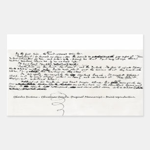 CHRISTMAS CAROLS CHARLES DICKENS MANUSCRIPT RECTANGULAR STICKER