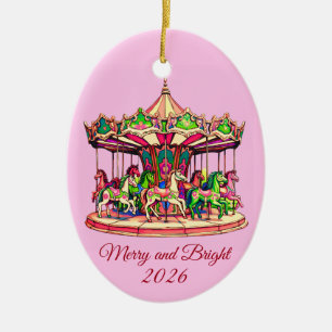 Christmas Carousel in Candy Stripes Ceramic Tree Decoration
