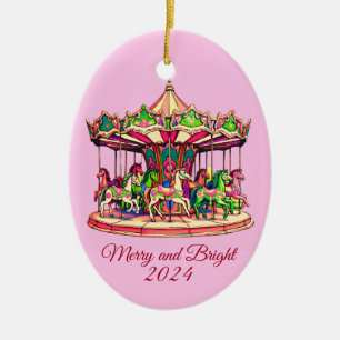 Christmas Carousel in Candy Stripes Ceramic Tree Decoration