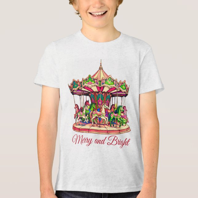 Christmas Carousel in Candy Stripes Tri-Blend Shirt (Front)
