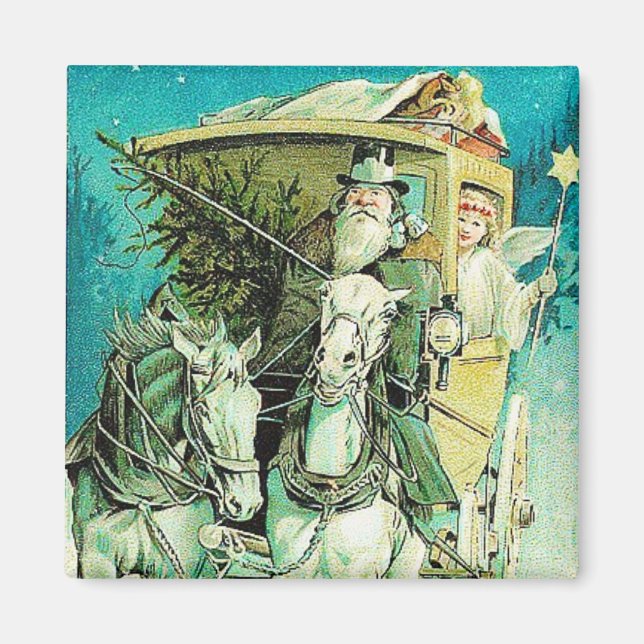 Christmas Carriage Vintage Magnet (Front)