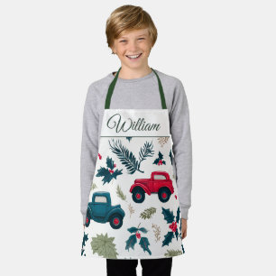 Christmas Cars Design   Custom Name Kids Apron