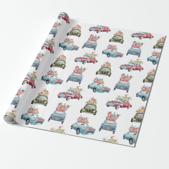 Christmas Cars Pattern Wrapping Paper (Unrolled)