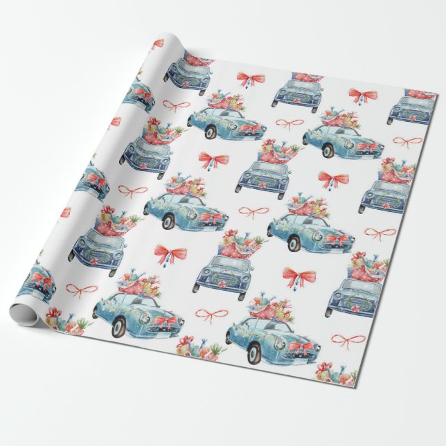 Christmas Cars Pattern Wrapping Paper (Unrolled)