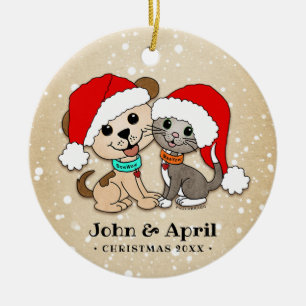 Christmas Cartoon Cat Dog Ceramic Tree Decoration
