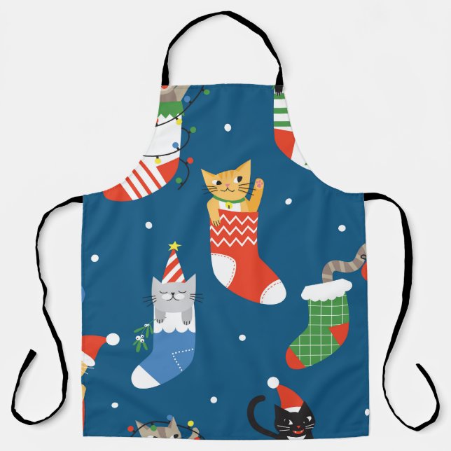 Christmas Cartoon Cats Cute Pattern Apron (Front)
