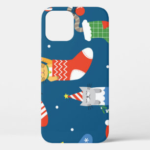 Christmas Cartoon Cats Cute Pattern iPhone 12 Case