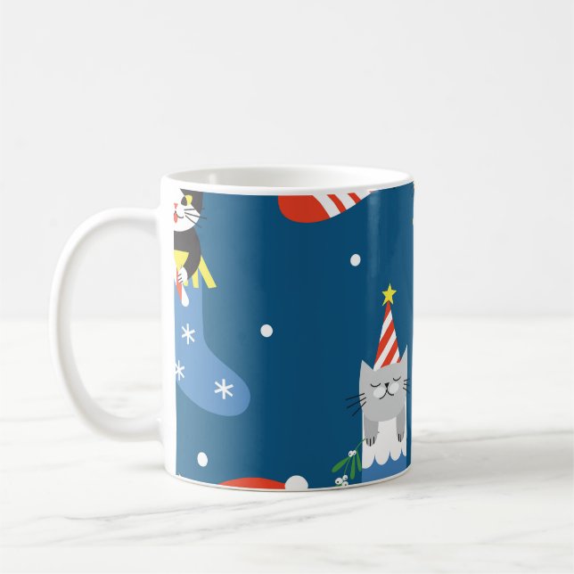 Christmas Cartoon Cats Cute Pattern Coffee Mug (Left)