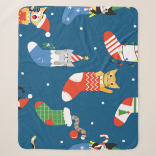 Christmas Cartoon Cats Cute Pattern Sherpa Blanket
